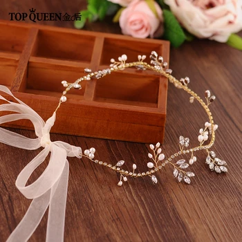 

TOPQUEEN HP106 Wedding Bridal True Pearl Hair Crystal and Gold Dense Chain Handband Bride Headpiece Gold Hair Accessories