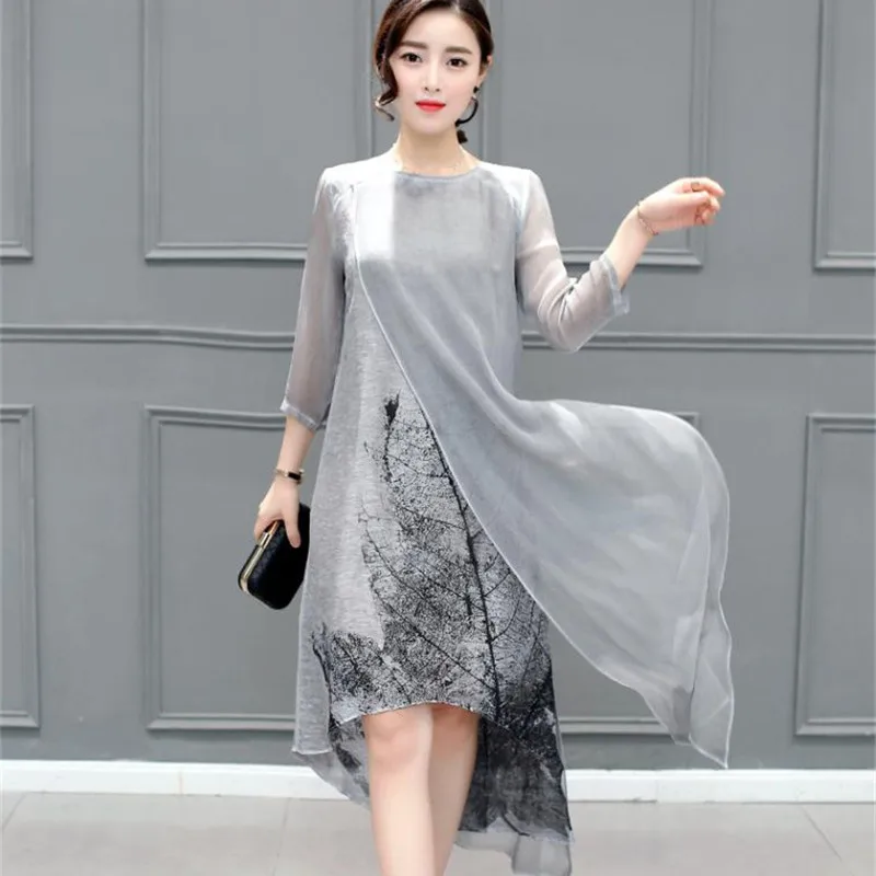 

2018 Women Printing Dress Spring Fashion Long vestidos Good Quality Female Casual Summer O-neck Party Dresses Plus Size S-4XL