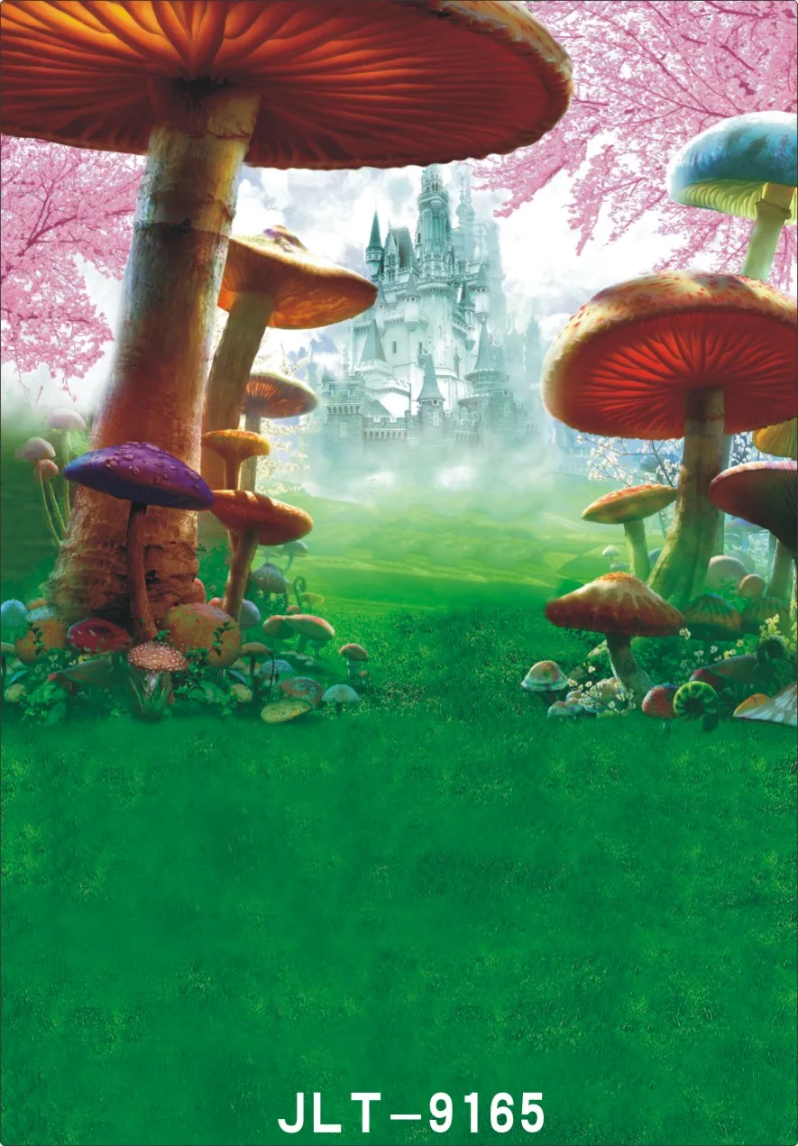 Виниловый фон с изображением замка грибов 150x210 см|photo vinyl|fond studio photo vinylebackground children |