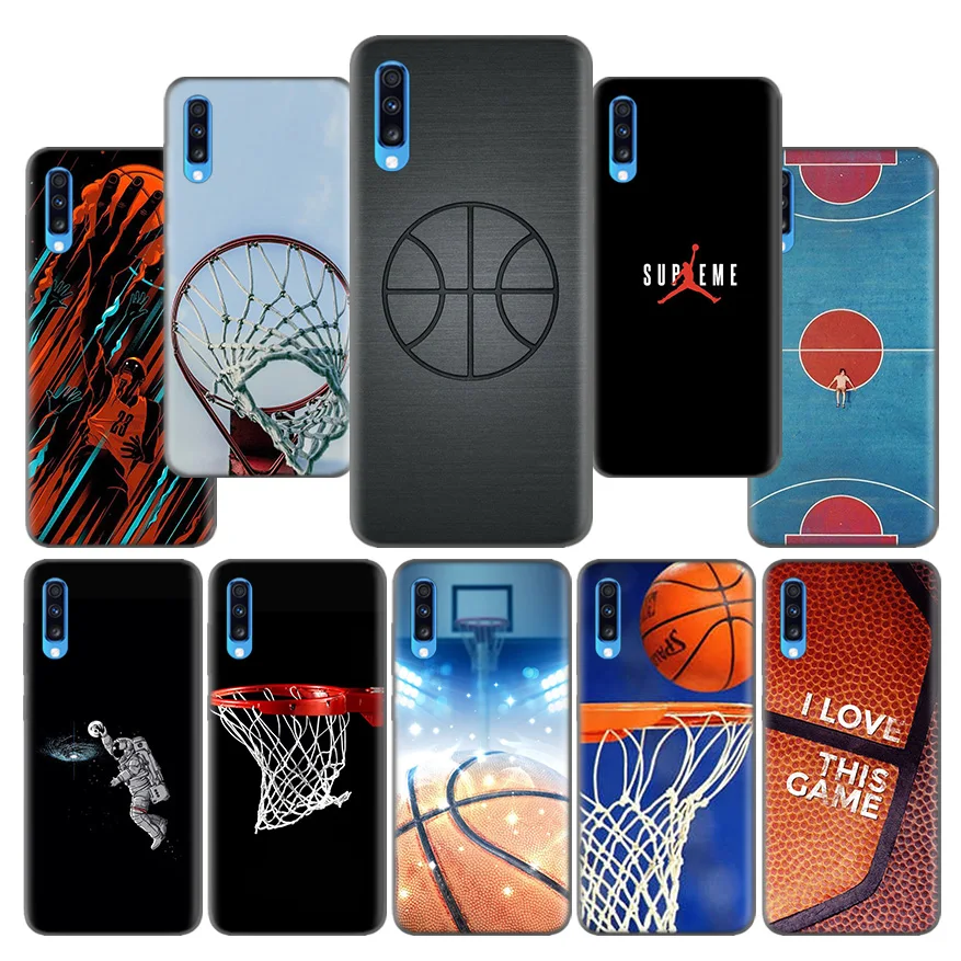 

Basketball Black Pattern Case Coque for Samsung Galaxy A10 A20 A30 A40 A50 A60 A70 A80 A20e A6 A8 A7 A9 Plus 2018 Black Shell
