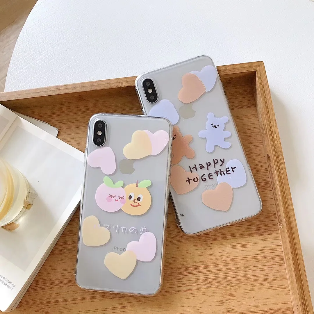 

INS Korea cute animal peach love bear phone case For iphone Xs MAX XR X 6 6s 7 8 plus summer gift clear soft TPU back Cover Capa