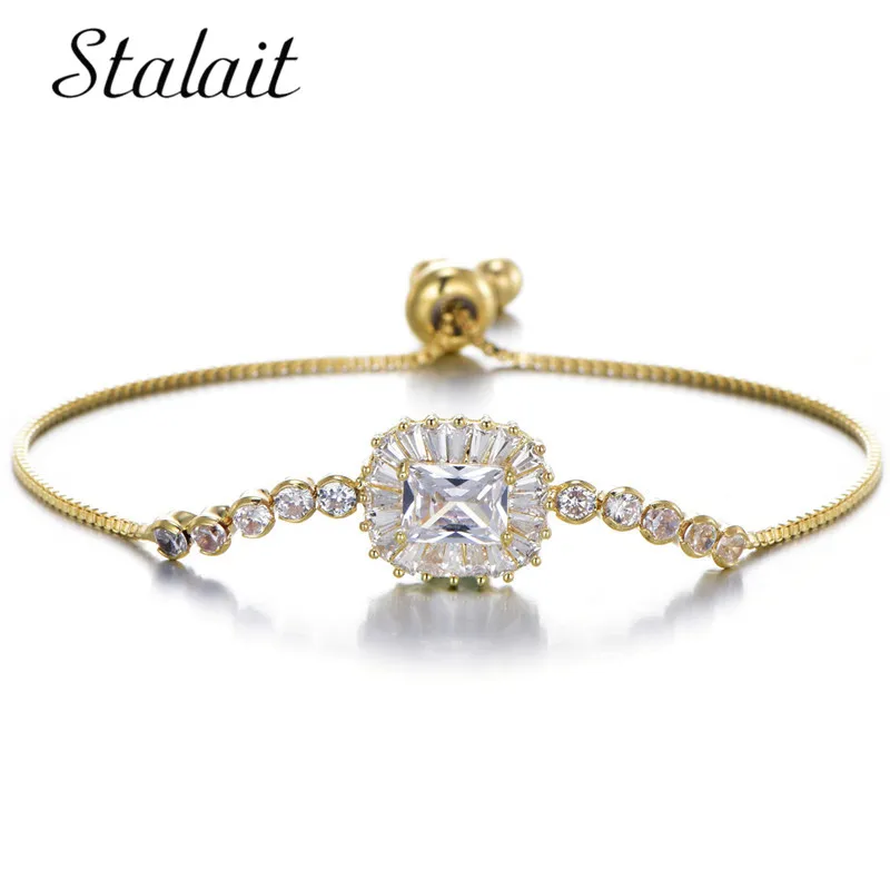 

Luxury Big Square Zirconia Bracelet Adjustable Chain Link Bracelets Fit Jewelry For Women Bridal Wedding Jewelry