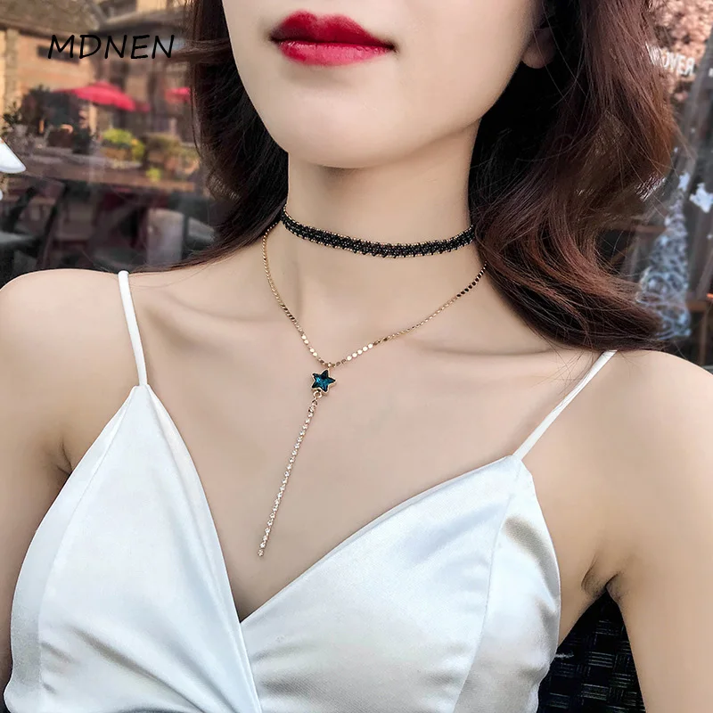 Korea black font b sexy b font clavicle chain simple short style necklace short money circle