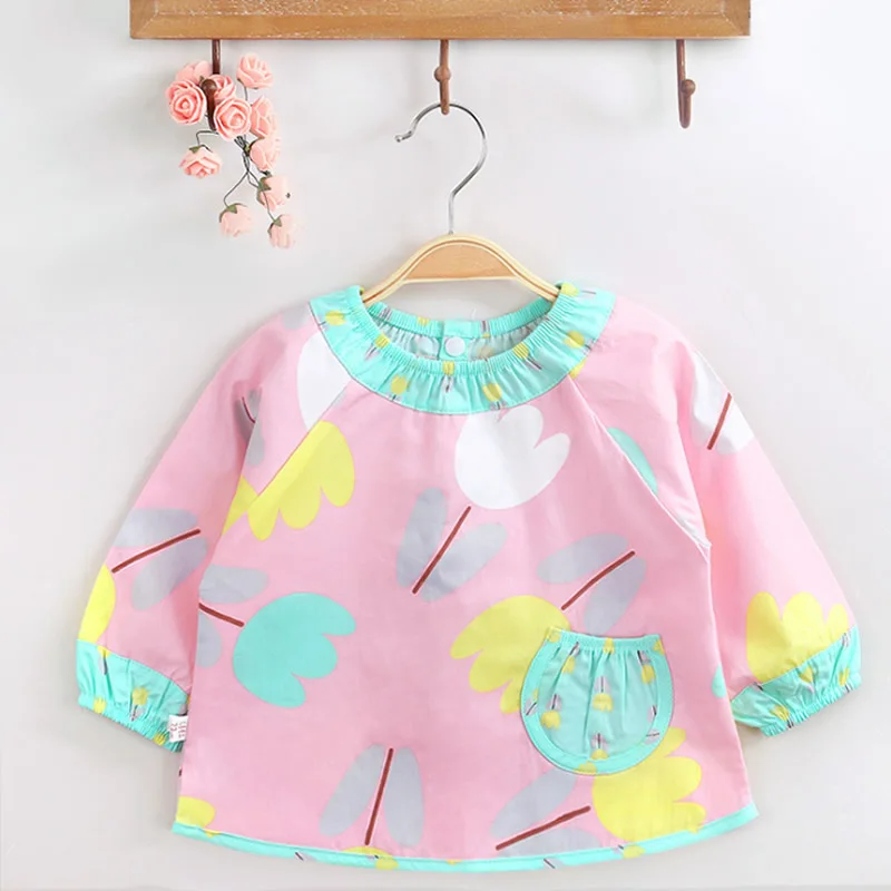 

Waterproof baby bibs cosas de bebe Cute cartoon printed long sleeve 0-2 years cotton baby eating painting children toddler Smock