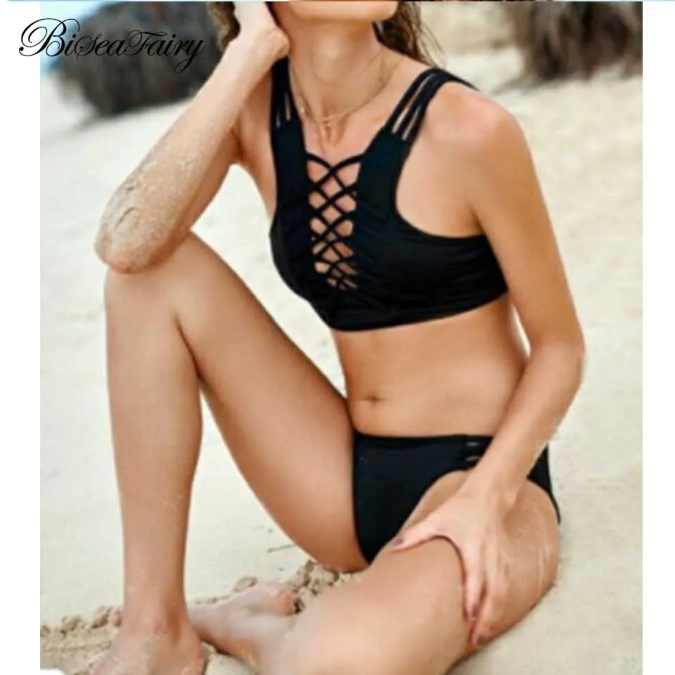 

BISEAFAIRY Sexy 2019 New Bikinis Women Swimsuit Brazilian Bikini Set Push Up Swimwear Bandage High Neck Beach Bathing Suit Swim