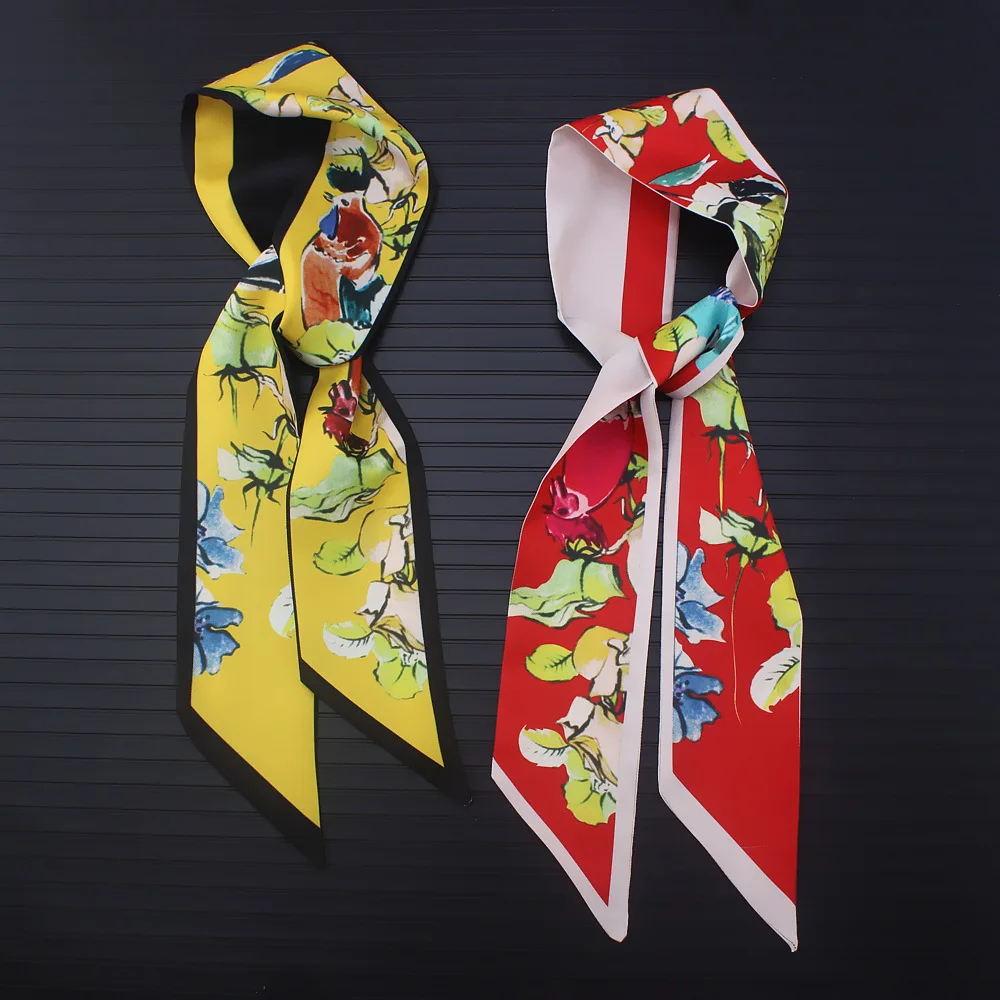 Новый европейский и американский ручная роспись Цветок Птица маленький лента сумка с завязками ручка волос повязка-шарф Для женщин шарфы