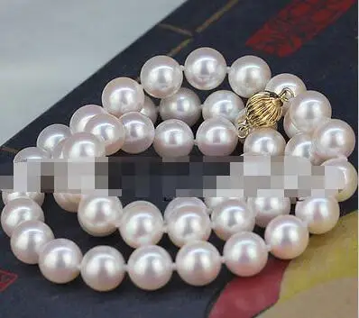 

Jew3118 AAAA Perfect round 8.5mm white Japanese akoya sea water pearl necklace-14KGP gold