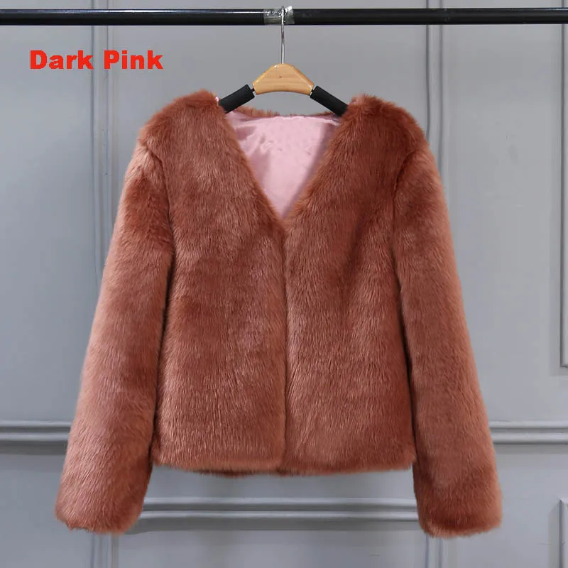 Просвет короткая шуба из искусственного лисьего меха - Цвет: dark pink fur coat