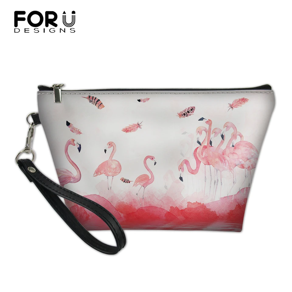 

FORUDESIGNS Cartoon Women Make Up Bags Kawaii Flamingo Pattern Comestic Bags PU Leather Travel Toiletry Pockets Lady Beauty Case