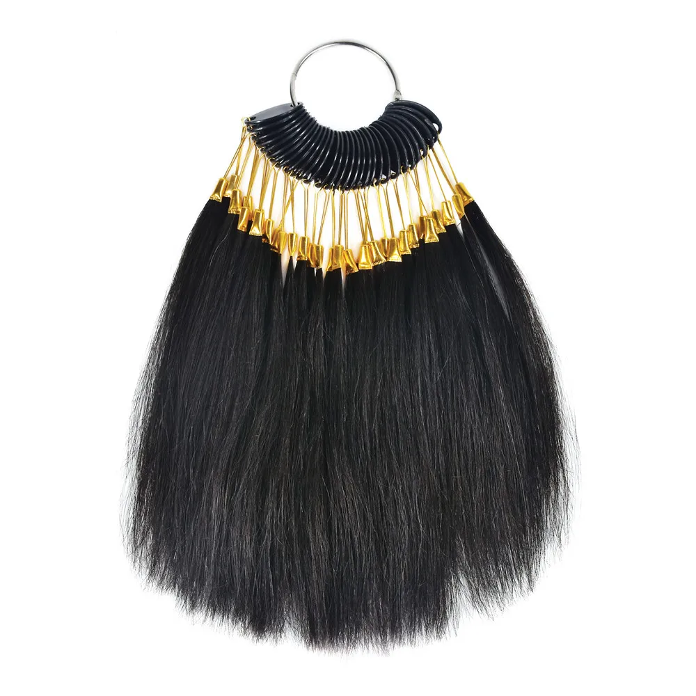 30pcs/set 100% Human Virgin Hair Color Rings Near Black Salon Hair Dyeing Sample Real Hair Extensions Can Be Dye And Color