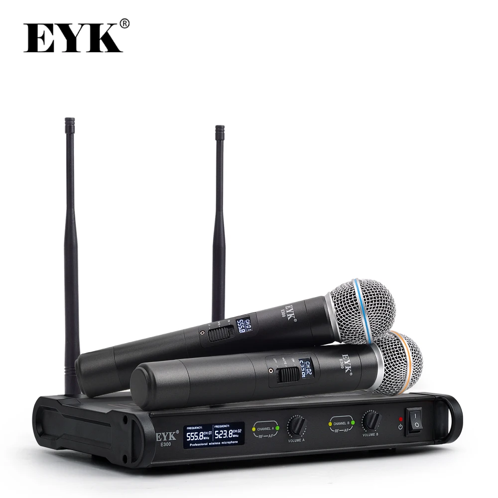 EYK E300 UHF двухканальный 2 металлический ручной микрофон передатчик с функцией отключения звука профессиональная караоке Беспроводная микрофонная система