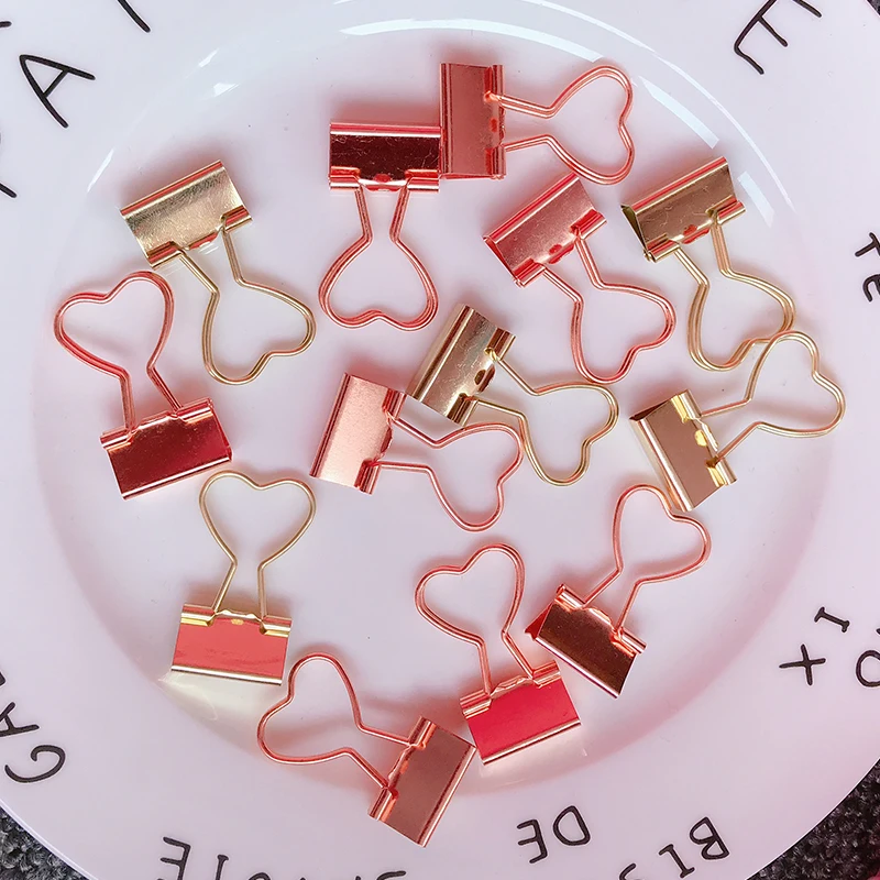 10pcs Gold Rose Gold Bag Clips Hollow Out Heart Shape Metal Photos