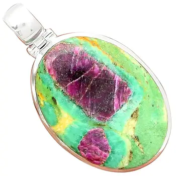 

Nature RUBY IN FUCHSITE Pendant 925 Sterling Silver, 44 mm, MHBAP5447