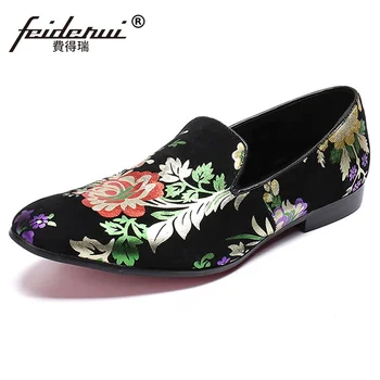 

Plus Size Basic Round Toe Slip on Man Banquet Loafers Cow Suede Leather Comfortable Moccasin Men's Floral Casual Shoes SL224