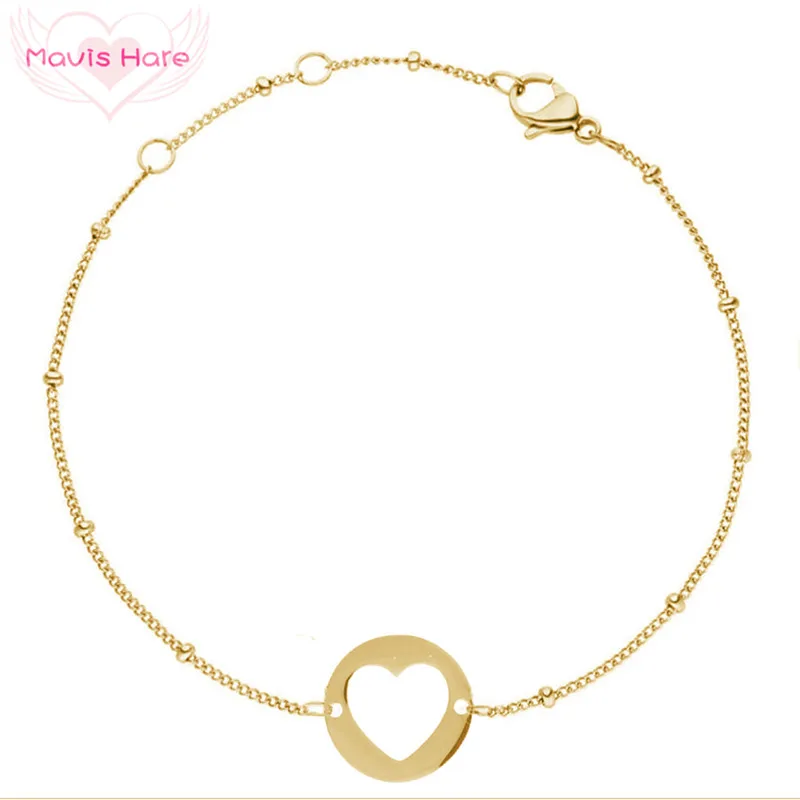

Mavis Hare 12mm Hollow out hearts Stainless Steel Bracelet Silver/Gold/Rose Gold finishing polish Bead chain Bracelet Bangle