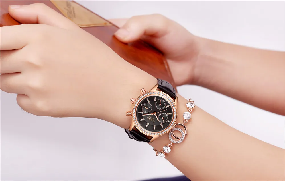 LIGE Топ люксовый бренд женские часы Досуг Мода Кожа Кварцевые дамы алмаз платье часы женский подарок Relogio Feminino+ коробка