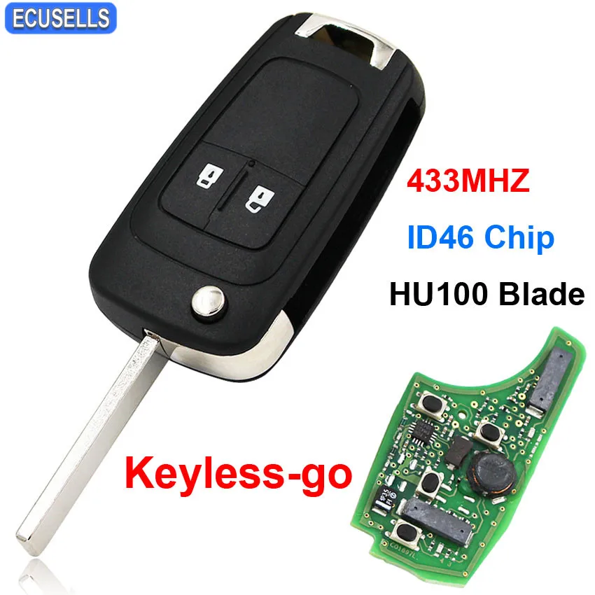 

2 Button Keyless-go Folding Flip Remote Key Smart Car Key for Chevrolet 433MHz ID46 46 Chip HU100 Uncut Balde ( After Market )