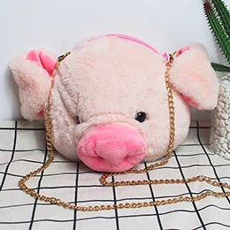 2 вида розовая плюшевая сумка на одно плечо, чучела животные, кошелек для девочек, стоящая голова свиньи, рюкзак для мобильного телефона, салфетка, монета - Цвет: Pig head