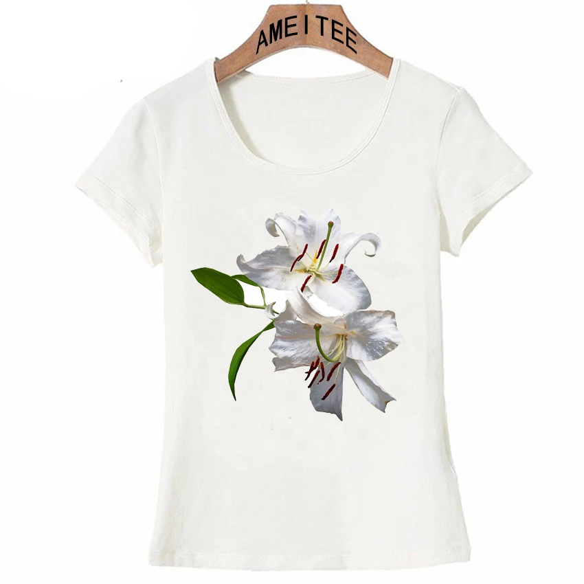 Buy I Love White Lilies Print T Shirt Fashion Pretty