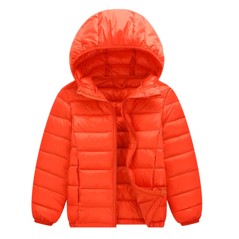 Ультралегкая куртка-пуховик для детей; сезон осень-зима; однотонная куртка-пуховик на утином пуху с капюшоном; теплая верхняя одежда для детей; пальто для девочек и мальчиков - Цвет: Orange