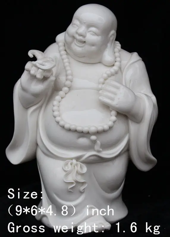 9 인치 / 중국어 dehua 흰색 도자기 행복 미소 웃는 부처님 동상