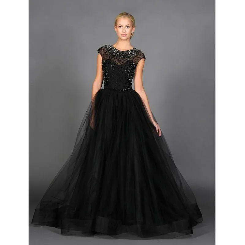 Aliexpress.com : Buy Black Cap Sleeve Formal Evening Dress Beads Plus Size Special Occasion