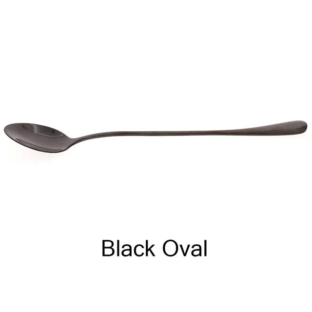 304 нержавеющая сталь 19,5 см длинная ручка ложка для размешивания кофе чайная ложка десертная ложка посуда столовая ложка - Цвет: black oval