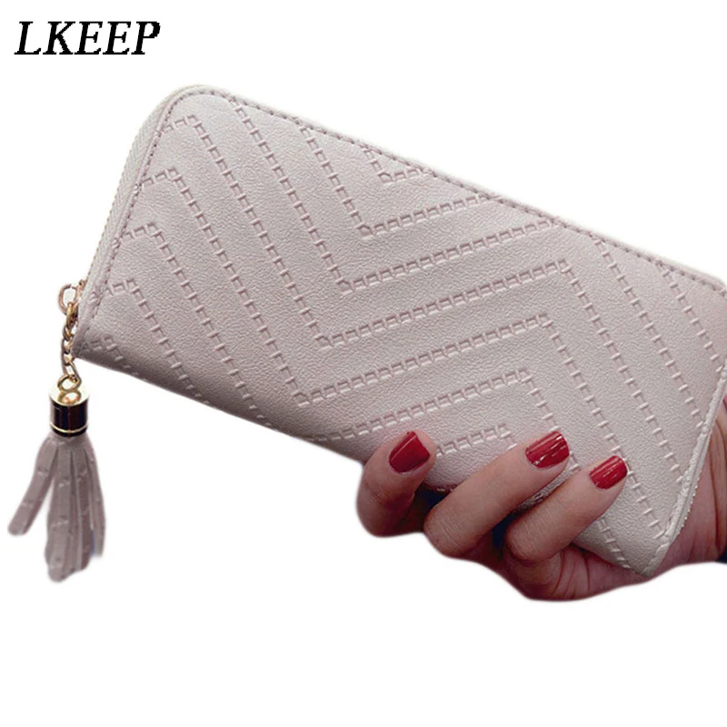 

2018 Long Women Wallets Clutch White High Quality Leather Tassel Women Purse With Zipper Card Holder Cash Receipt