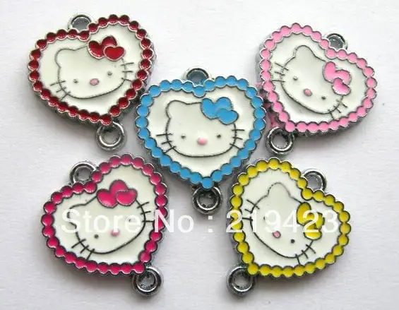 100pcs Mix color Heart Cat Enamel Zinc alloy Metal DIY Hang Charms Pendands Jewelry accessories Fit cellphone