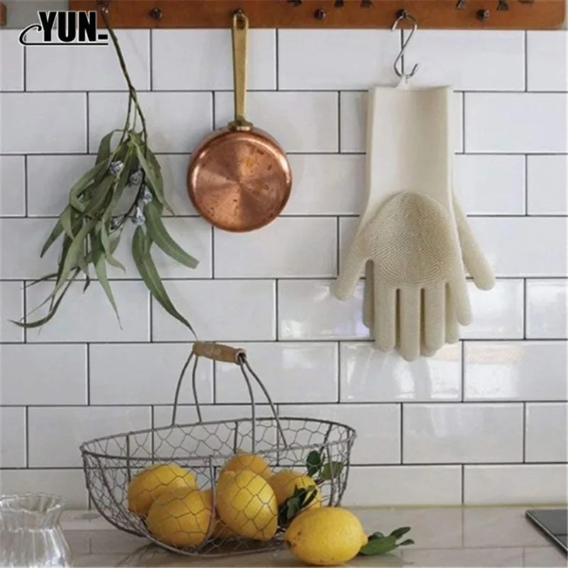 A Pair Cleaning Gloves Magic Silicone Scrubber Rubber Dusting Dish WashingPet Care Grooming Bathroom CarInsulated Kitchen 6D (6)
