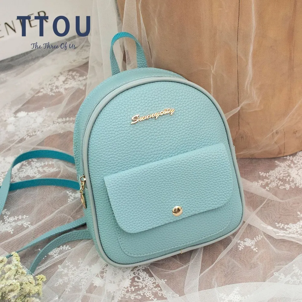 

TTOU Mini Backpack Women Candy Color PU Leather Shoulder Bag For Teenage Multi-Function Small Bagpack Female Phone Pouch