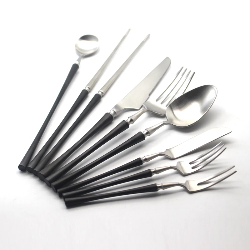 

Matt Finished Cutlery Set 304 Stainless Steel Black Sliver Knife Fork Western Dinnerware Tableware Set Kitchen Accessories