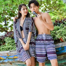 Мужской и женский купальный костюм-двойка, пляжные закрывающие штаны с принтом, быстросохнущие шорты для серфинга, Шорты для плавания