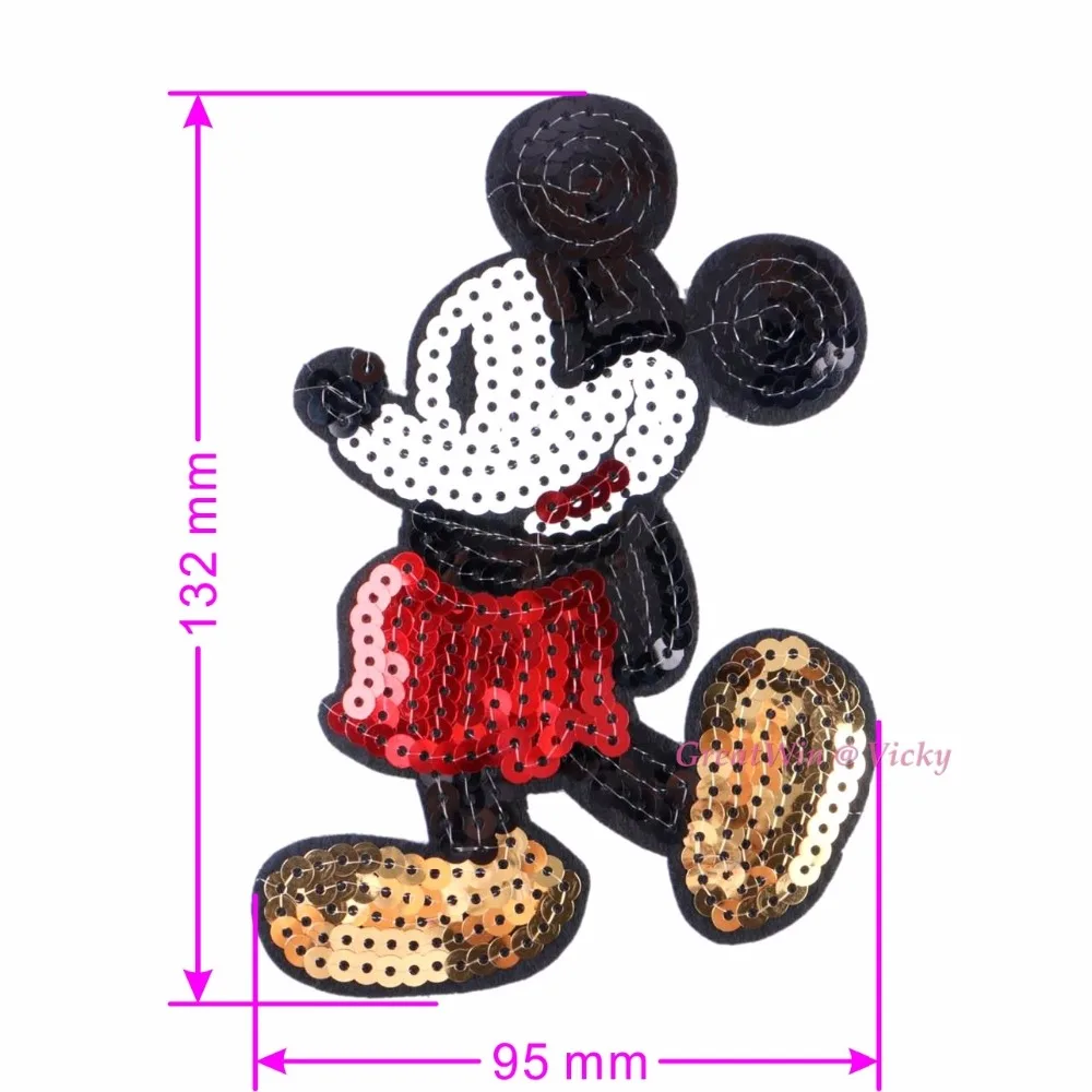 

1Pc Big Miki Iron On Clothes Appliques Cartoon Sequins Patches Animal Sew On Embroidered Motifs Sewing On Garment Accessory DIY