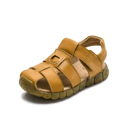 Детские сандалии; Повседневная пляжная обувь из натуральной кожи; сандалии для мальчиков и девочек; летние Нескользящие сандалии с мягкой подошвой; Chaussure Fille - Цвет: Yellow
