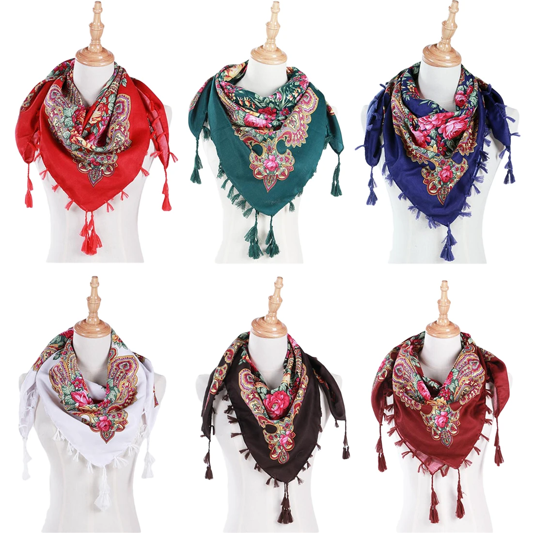 Fashion Russia Triangle Decorative Scarf Handmade Tassel Flower Design