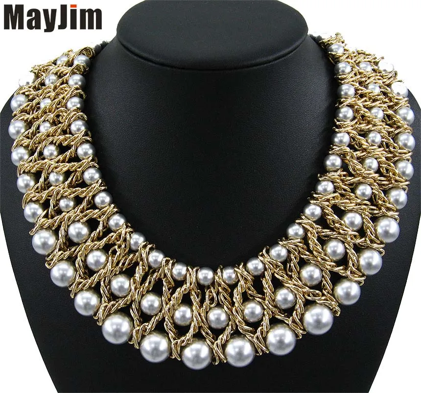 Statement Fashion Women Necklaces & Pendants Collar Bead Brand Chunky Female Chain Bib Pearl Vintage Jewelry