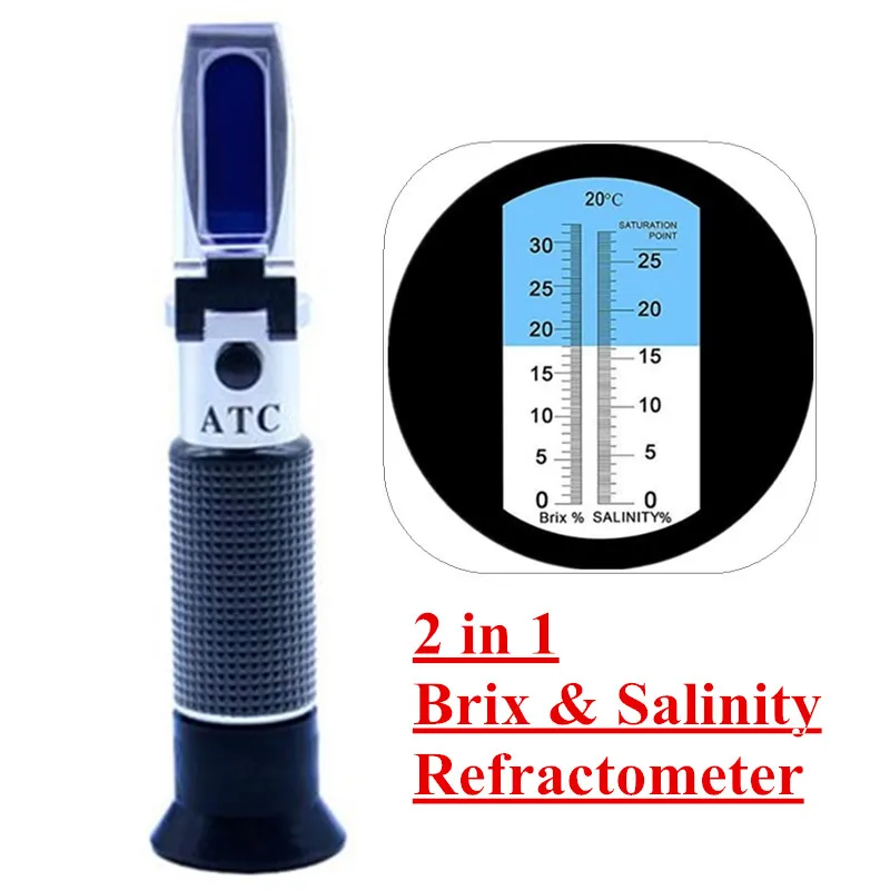 2 in 1 Brix & Salinity Refractometer w/ATC 2 scale 0 32Brix & 0 28