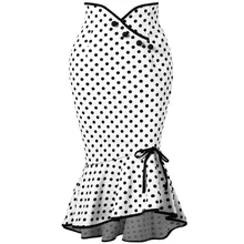 Юбка-годе в горошек с оборками, удлиненная юбка средней длины, модные юбки в горошек с косой пуговицей, BSQ-004