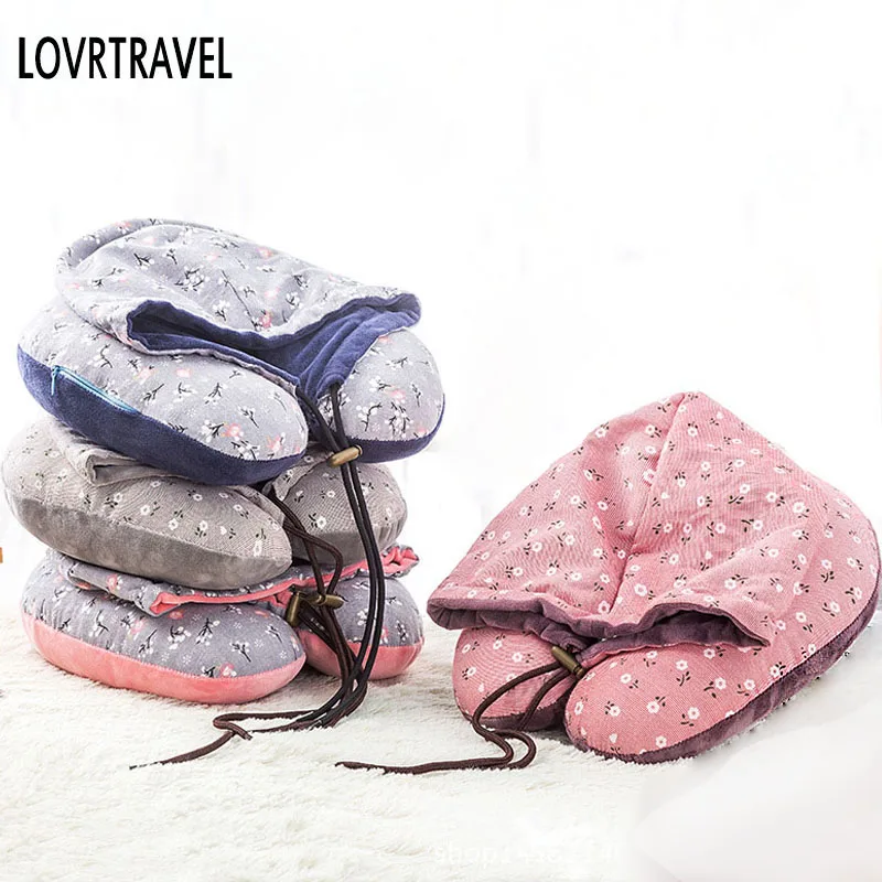 

LOVRTRAVEL Slow Rebound Memory Foam Pillow For Office Flight Traveling Neck Cushion for Sleep Outdoor Travel Pillows With Hat