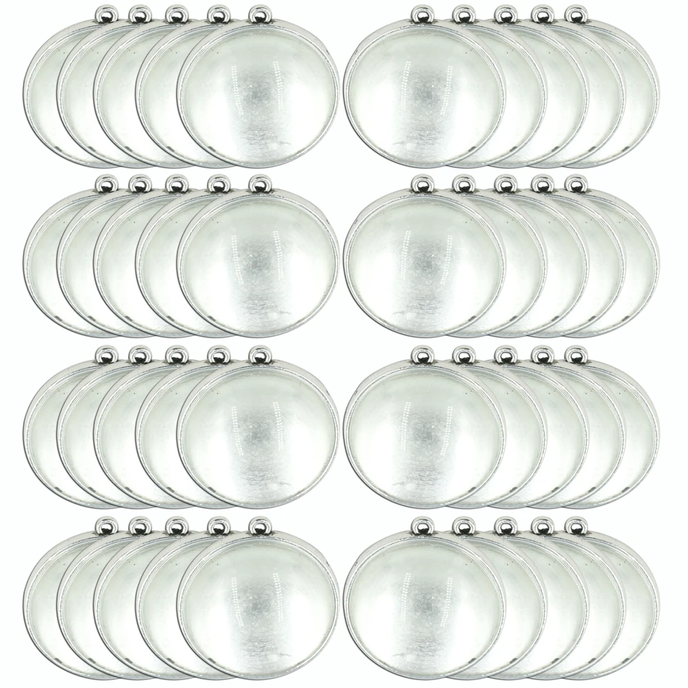 

ZHUBI 2PCS Double-sided Silver Round Bottom Glass 30MM Embedded Gem Blank Base Trays Metal For DIY Making Neckalces Pendants