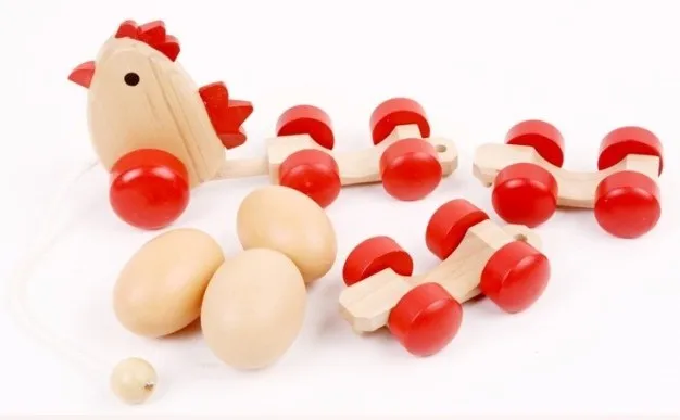 

Free shipping, children's educational toys, wooden toys, drag egg chicken egg train, simulation, walking tractor