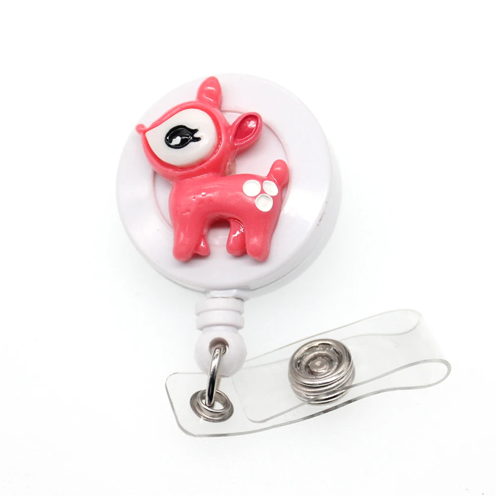 10pcs/New Design Resin Pink Fawn Retractable Badge Reel Animal Deer ID Business Card Holder | Украшения и аксессуары
