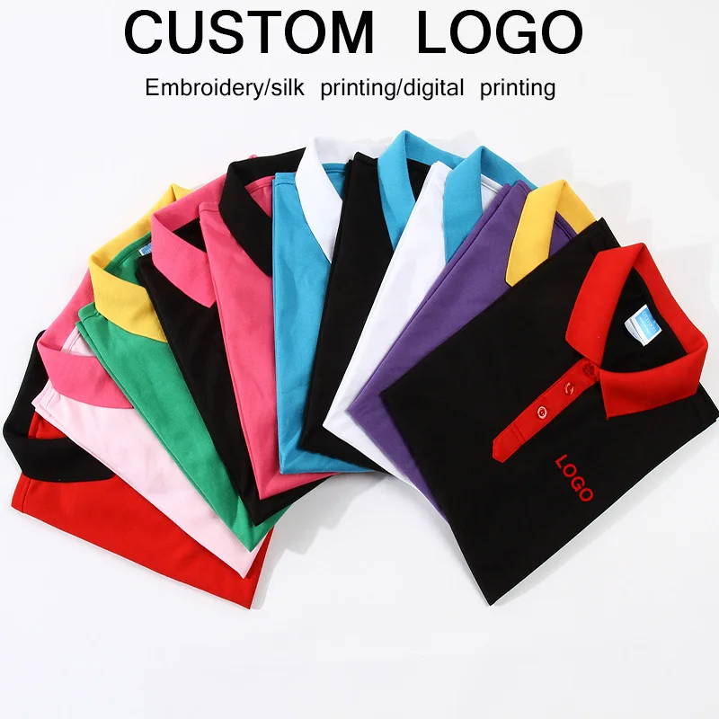 

Custom logo embroidery polo shirt company work uniform printing text or diy photos