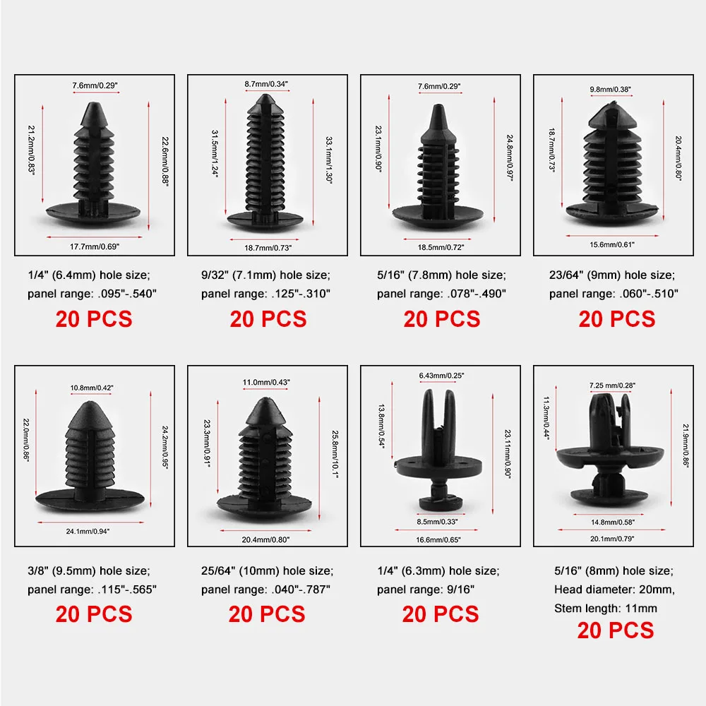 240x Nylon пластиковые зажимы заклепки для ford Toyota Honda 6.3mm 8mm 9mm 9.5mm 10mm авто крепеж
