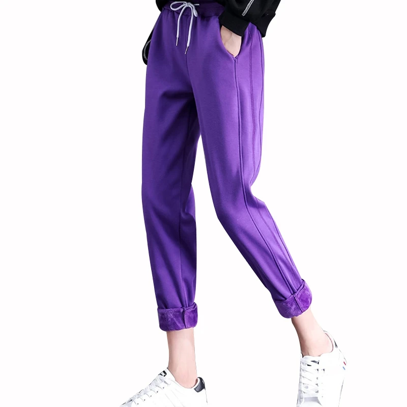 

MOBTRS Women Warm Pants Trousers Casual High Elastic Waist Slim Pencil Pants Female Fashion Harem Pants Woman