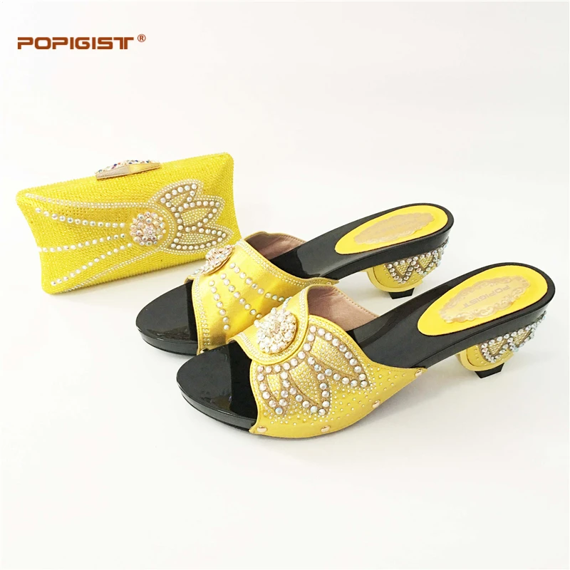 Yellow comfortable new lady evening Shoes And Bag Set Summer Fashion