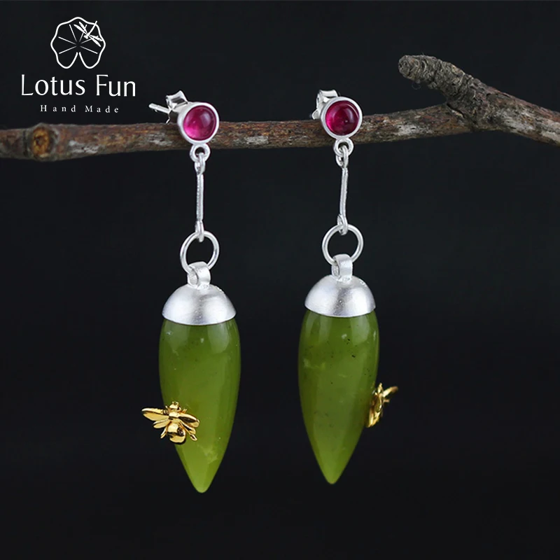 Lotus Fun реальные 925 серебро Натуральный камень ручной работы Fine Jewelry Винтаж элегантные серьги для Для женщин brincos