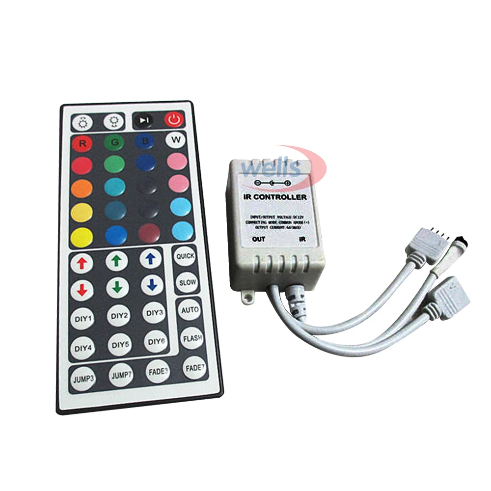 buy 44 Keys Dual Connectors IR Remote Controller Output DC12V 6A 72W 2 Ports Dimmer For 3528 5050 SMD RGB LED Strip light