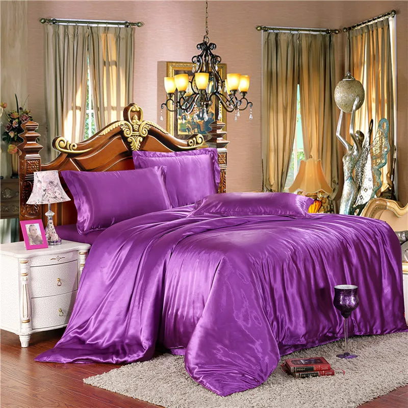 

Twin/Full/Queen/King Silky Bedding Quilt/Duvet Cover Sets,Wine Red(Gold,Silver) Satin Silky Bedding Sets